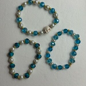Blue and Gold Beaded Bracelet Set with Turquoise Accents